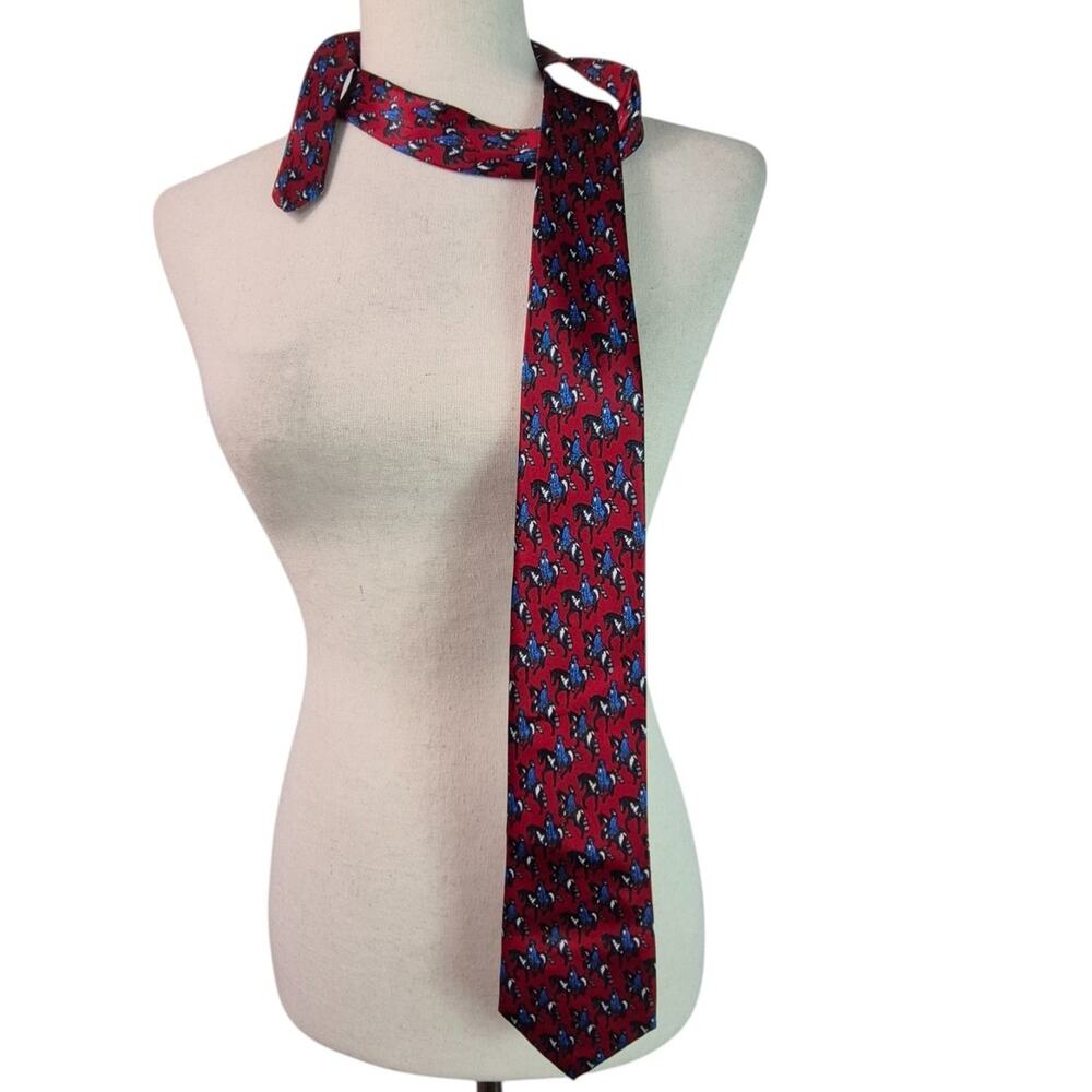 Mercedes Red Blue White Gray Equestrian Horse Silk Vintage Tie